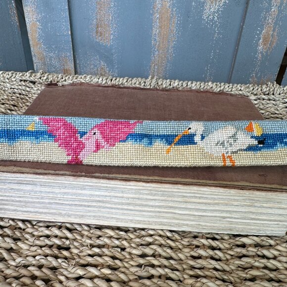 Itz A Stitch Hand-Stitched Needlepoint Belt Birds Of Florida's Beaches Sz 38 - Picture 7 of 14